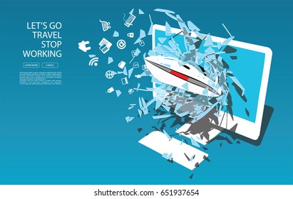 speed boat breaks the computer screen