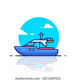 Speed Boat Cartoon Vector Icon Illustration. Water Transportation Icon Concept Isolated Premium Vector. Flat Cartoon Style