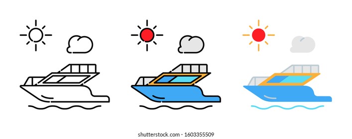 Speed boat with cloud and sun icon set isolated on white background for web design ,travel concept