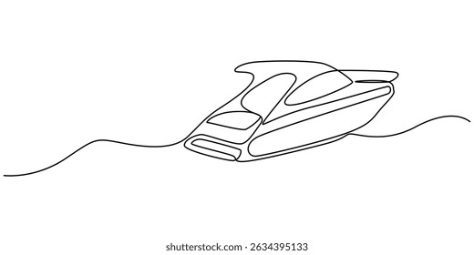 Barco de velocidade em desenho contínuo de uma linha. Ilustração de arte de linha única de barco à vela. Vetor editável, contínuo único uma linha desenhando arte de luxo iate velocidade barco veleiro barco a motor.