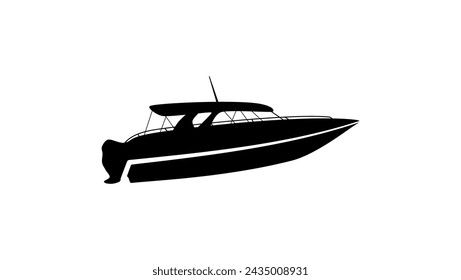 Speed boat emblem, black isolated silhouette