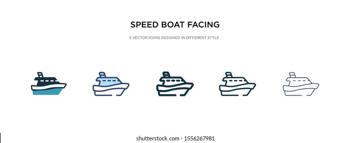 speed boat facing right icon in different style vector illustration. two colored and black speed boat facing right vector icons designed in filled, outline, line and stroke style can be used for