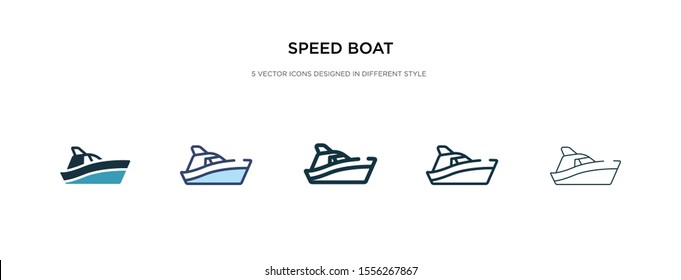 speed boat icon in different style vector illustration. two colored and black speed boat vector icons designed in filled, outline, line and stroke style can be used for web, mobile, ui