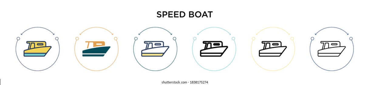 Speed boat icon in filled, thin line, outline and stroke style. Vector illustration of two colored and black speed boat vector icons designs can be used for mobile, ui, web
