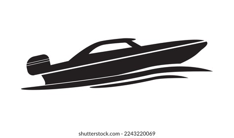 Speed boat icon vector illustration, black on white background