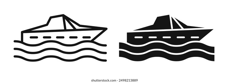 colección de Vector Iconicon de lancha rápida en estilo perfilado y sólido