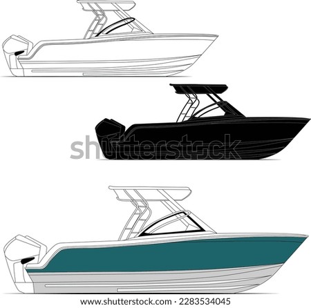 Speed boat Line Drawing vector and illustration for color