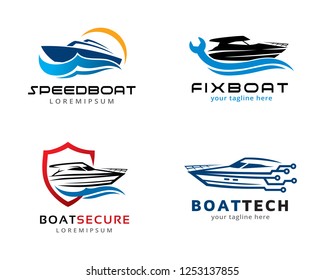 Speed Boat Logo, Logo collection set, Concept design, Symbol, Icon