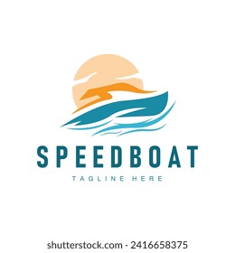 Speed boat logo design, illustration of a sports boat template, simple modern fast boat brand