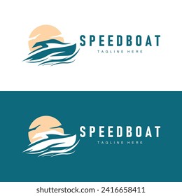 Speed boat logo design, illustration of a sports boat template, simple modern fast boat brand