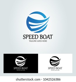 Speed boat logo design template. Vector illustration