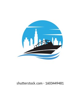 Speed boat logo design template ,city boat logo design concept ,Vector illustration