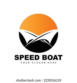 Geschwindigkeitsbootlogos, Vektor für schnelle Frachtschiffe, Segelboote, Design für die Schiffbaufirma, Wasserstraßenschifffahrt, Seefahrzeuge, Verkehr