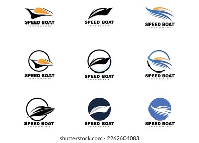 Geschwindigkeitsbootlogos, Vektor für schnelle Frachtschiffe, Segelboote, Design für die Schiffbaufirma, Wasserstraßenschifffahrt, Seefahrzeuge, Verkehr