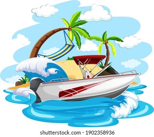 Speed boat on the beach illustration