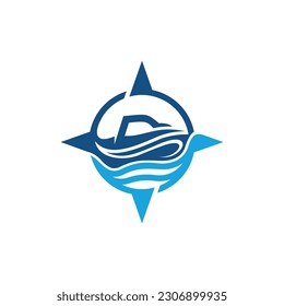 Speed Boat Sea With Compass Modern Creative Logo