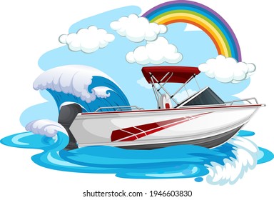 A speed boat in the sea on white background illustration