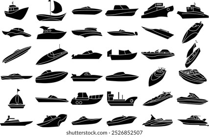 Speed Boat silhouette icon set for T-Shirt and logo design.