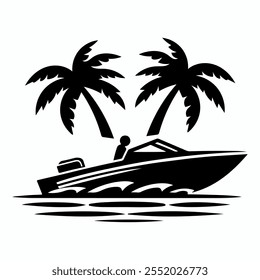 Speed boat silhouette vector art.Speed boat icon silhouette.