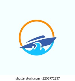 Speed boat with sun behind and wave vector illustration