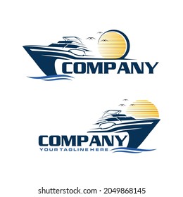 speed boat with sunset logo template