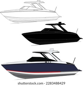  Speed boat vector art illustration with black and white