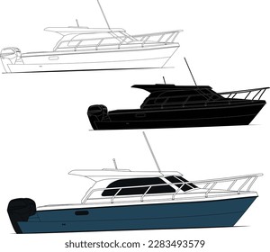 Speed boat vector art illustration with black and white