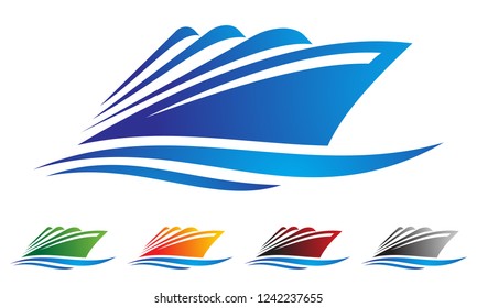 Speed boat with waves,the yacht or sailing logo design
