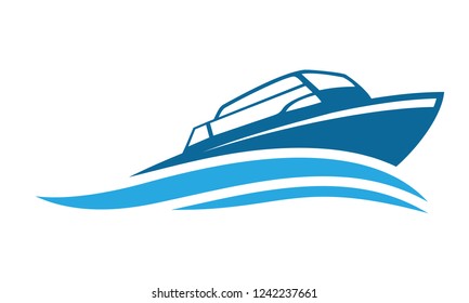 Speed boat with waves,the yacht or sailing logo design
