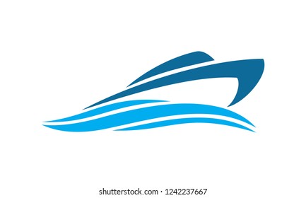 Speed boat with waves,the yacht or sailing logo design
