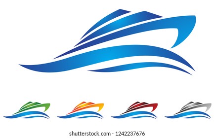 Speed boat with waves,the yacht or sailing logo design
