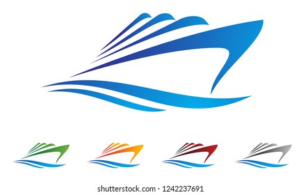 Speed boat with waves,the yacht or sailing logo design
