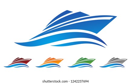 Speed boat with waves,the yacht or sailing logo design
