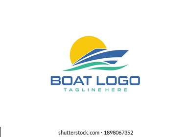 Speed boat with waves,the yacht or sailing logo design