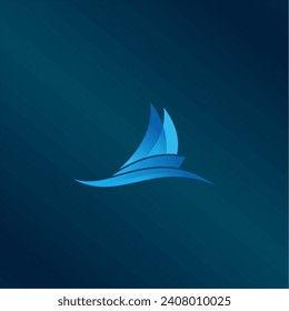 Speed boat with waves,the yacht or sailing logo design