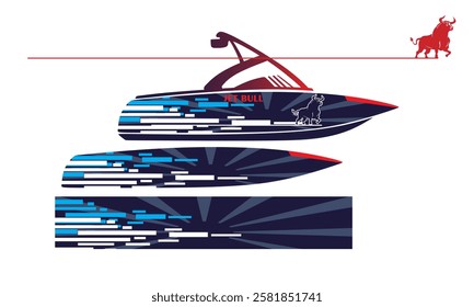 speed boat wrap, silhouette of modern yacht printing wrap vector illustrations