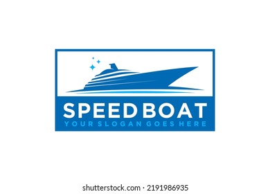 Speed boat yacht logo design icon illustration vehicle transportation beach sea 