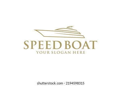 Speed boat yacht logo design icon illustration vehicle transportation beach sea 