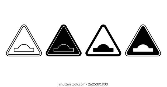 Speed Bump Ahead Señales de advertencia Conjunto de iconos Triángulos en blanco y negro Diseño de Vector