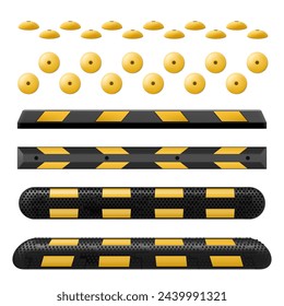 Speed bump element or obstacle on the road to reduce speed on the road. Sleeping policeman. Road safety regulations. Lying Policeman isolated on white. Traffic rules concept. Realistic 3d vector