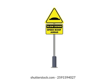 Speed bump sign on the road. As a sign that there will be speed bumps in the next few meters, please slow down. Vector traffic sign isolated on white background.