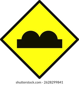Sinal de aviso de sopro de velocidade. Sinal de estrada em losango amarelo com símbolo de corcunda dupla. Ícone de alerta de trânsito para lentidão de veículos em superfícies irregulares ou acidentadas.