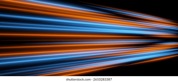 Speed burst. Blue and orange curved stripes with high glow. Smooth trail, dynamic energy, futuristic motion shape.