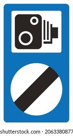 Speed camera ahead on an unlit road and reminder that a national speed limit applies, road signs in the United Kingdom