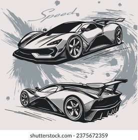 dibujo del vector frontal y posterior del coche de velocidad en el ilustrador