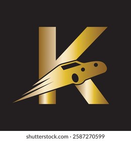 Speed Car Logo combine with letter K vector template