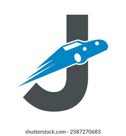 Speed Car Logo combine with letter J vector template