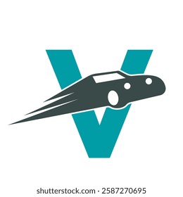 Speed Car Logo combine with letter V vector template