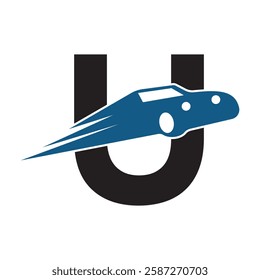 Speed Car Logo combine with letter U vector template