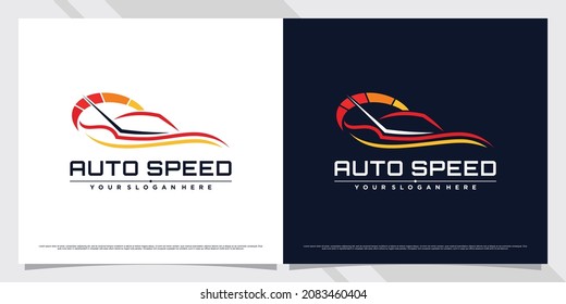 Speed car logo design template with rpm illustration Premium Vector